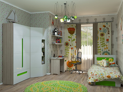 Молодежная спальня "Палермо Юниор" с зелеными вставками